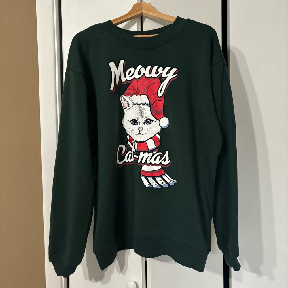 Meowy Cat-mas Green Cat Christmas Sweater